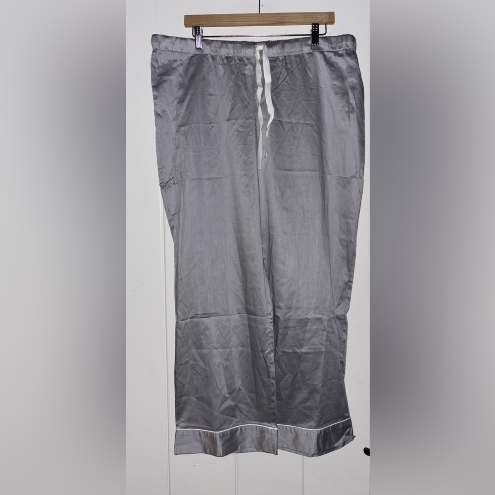 Natori Sateen Cotton Satin Pajama Set XL NEW Silver Gray 2Pc Button Top & Pants - Picture 2 of 14